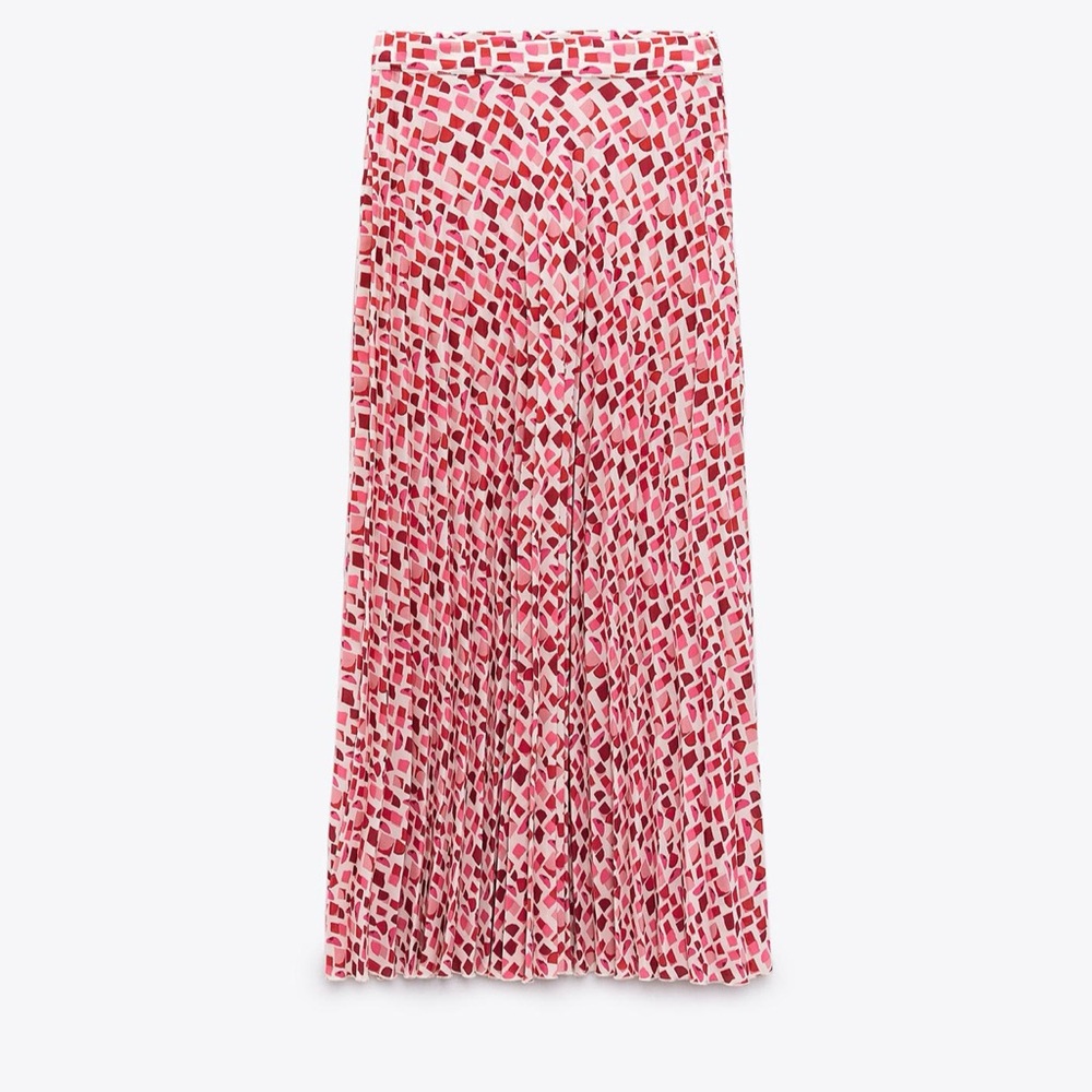 Zara Red and White Patterned Maxi Skirt